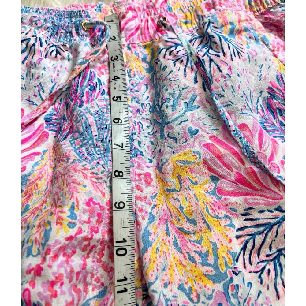 Lilly Pulitzer Taron 100% Linen Pants M Coastal Coral Print Drawstring Pull On - Picture 9 of 15